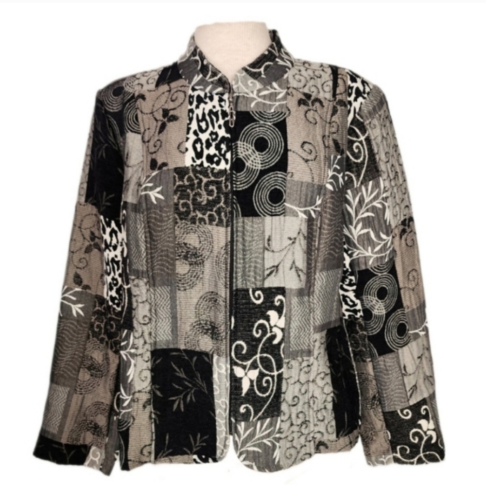 Christopher & Banks Jacket Patchwork Long Sleeve Black Size L